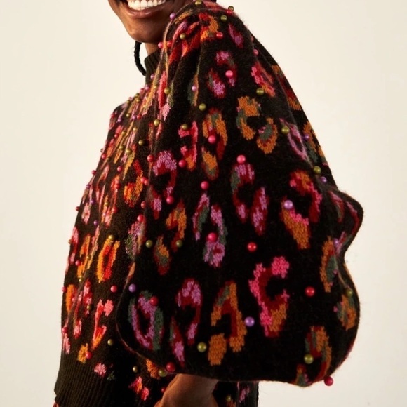 Farm Rio Beaded Leopard Pattern Sweater - Picture 5 of 13
